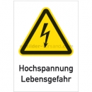Warnschilder Elektrotechnik: Kombischild Hochspannung - Lebensgefahr