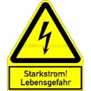 Warnschilder mit Text und Piktogramm: Kombischild Starkstrom! Lebensgefahr